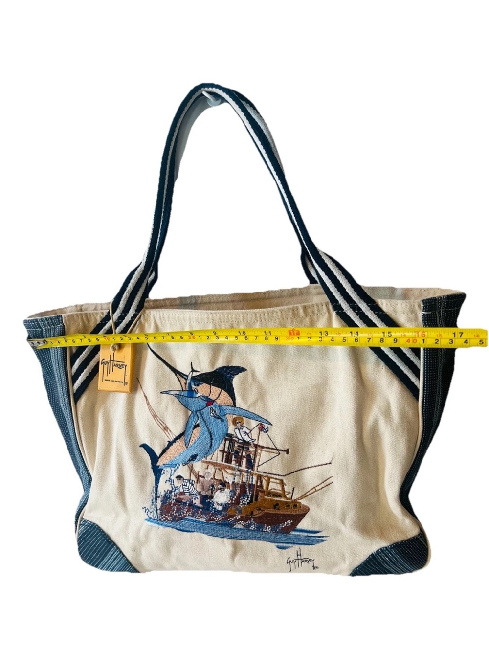 GUY HARVEY “Save Our Oceans” Large White Canvas Boat Tote Bag - Picture 13 of 14
